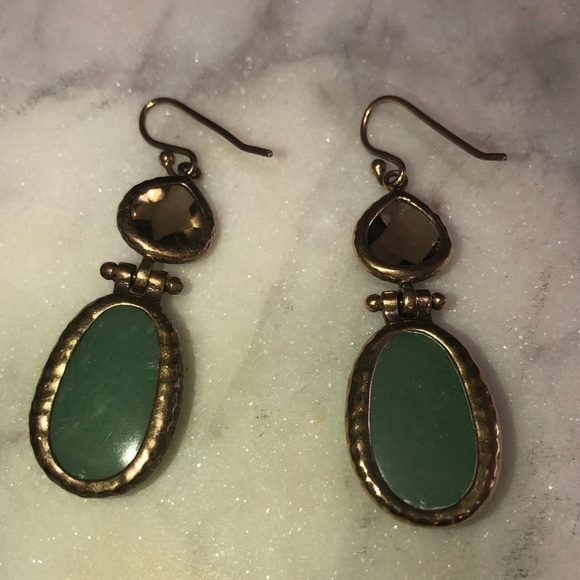 SMOKEY Topaz & Chalcedony Gold Vermeil Facet Cut Shepherds Hook Earrings 2” - Picture 3 of 5